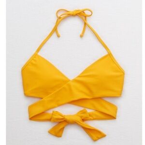 Aerie Yellow Wrap Halter Bikini Top